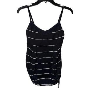 Lululemon RARE Ruffled Neck Yogi Dance Tank Sailor Stripe Black 8 Babydoll Y2K